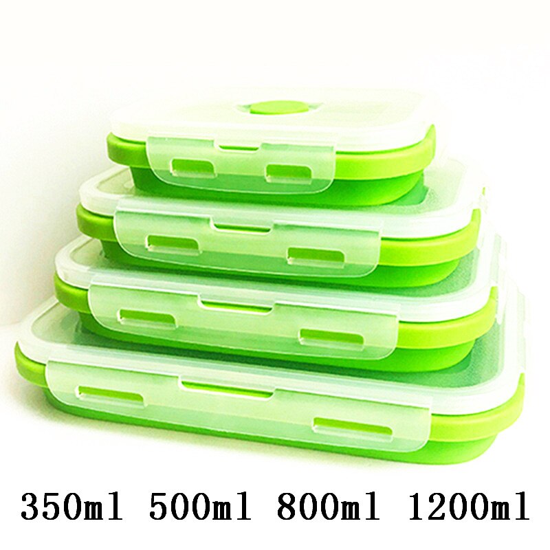 Fiambrera plegable de silicona, caja de Bento para frutas y verduras, utensilios de cocina, contenedor de alimentos, Bol, herramientas de cocina, accesorios de cocina: Green 4Pcs