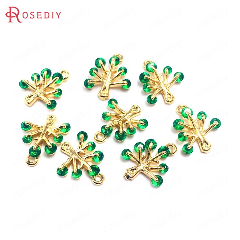 (38606)10Stck 11x13MM 24K Champagner Gold Farbe Durcheinander und Zirkon Baum Reize Anhänger Schmuck machen Zubehör: Grün