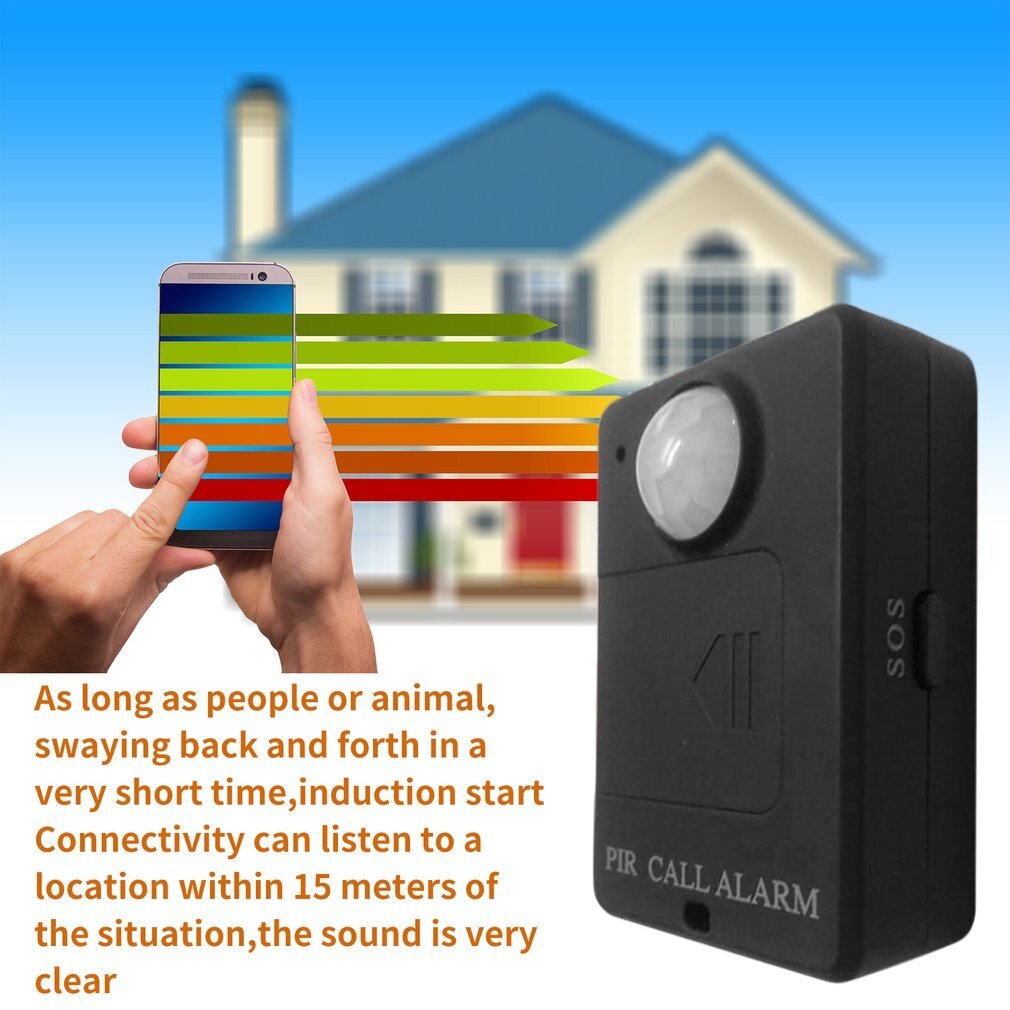 Mini gsm pir-alarm, bewegingsmelder, infrarood, draadloos gsm-alarm, antidiefstalbewegingsmelder met eu-stekker, hoge gevoeligheid