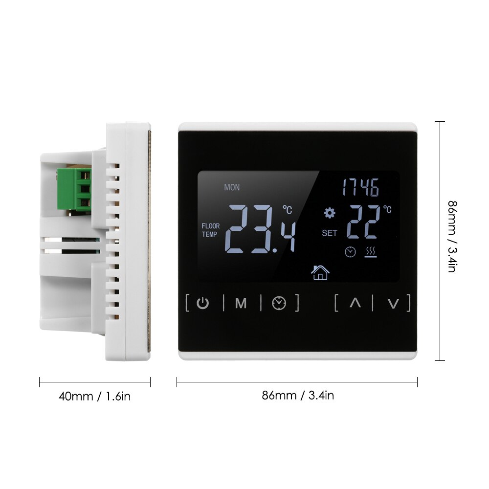 Lcd berøringsskærm termostat  ac85-240v smart termostat temperaturregulator til vand elektrisk gulvvarme gaskedel fungerer: Hvid