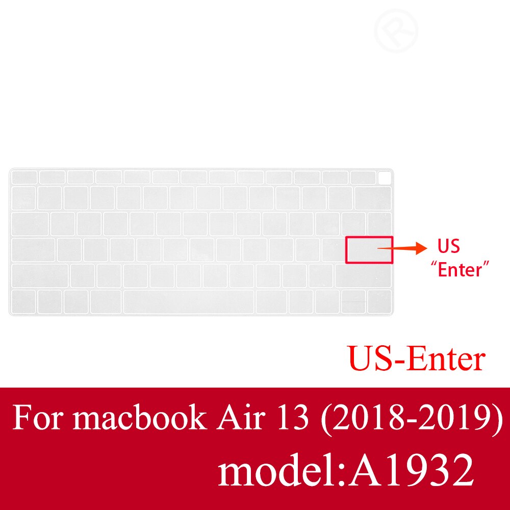Nowy 13 Air A1932 klawiatura do laptopa folia ochronna wodoodporna do Macbook air 13.3 cala obudowy pokrywa klawiatury laptopa edycja amerykańska: Transparent