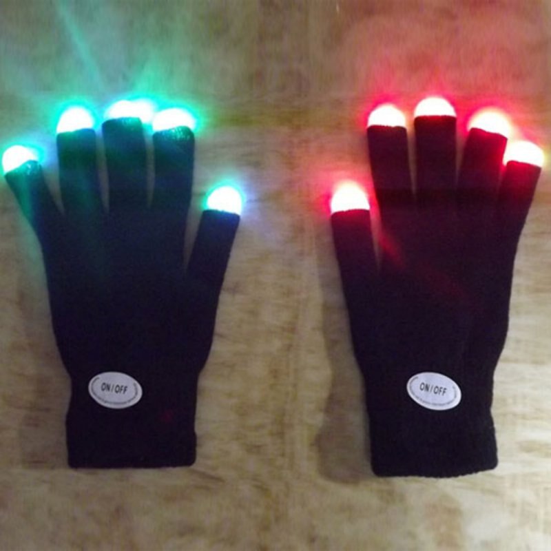 1 Pair of Colorful LED Gloves Rave Light Finger Lighting Flashing Gloves Unisex skeleton Glove Outdoor Fishing gloves