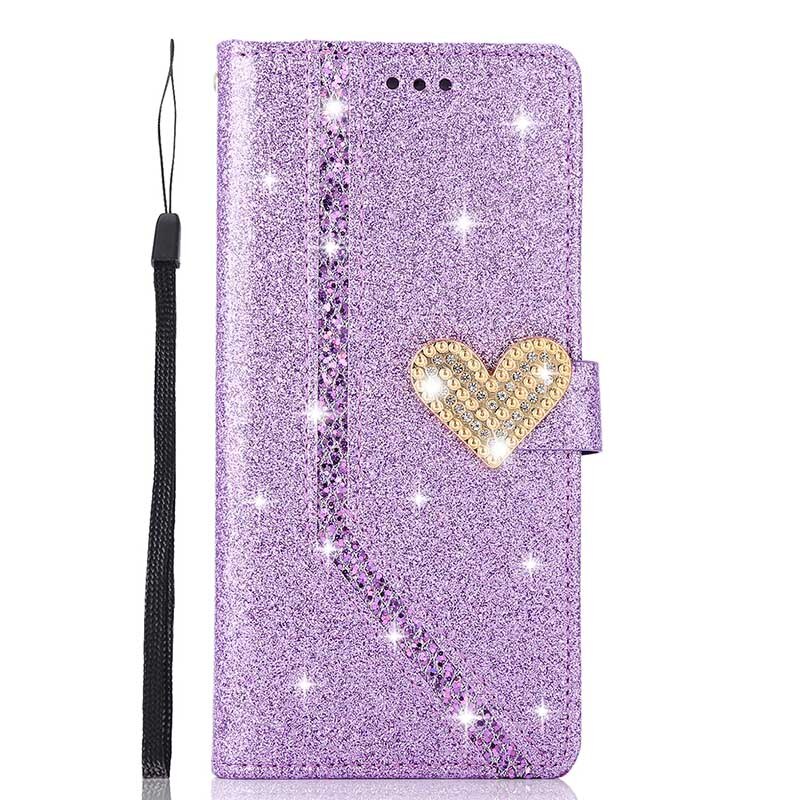 Glitter Leather Wallet Case for Huawei Flip Cover Protector P40 P30 Lite P20 Pro Mate10 Mate20 Pro: PVC / PURPLE