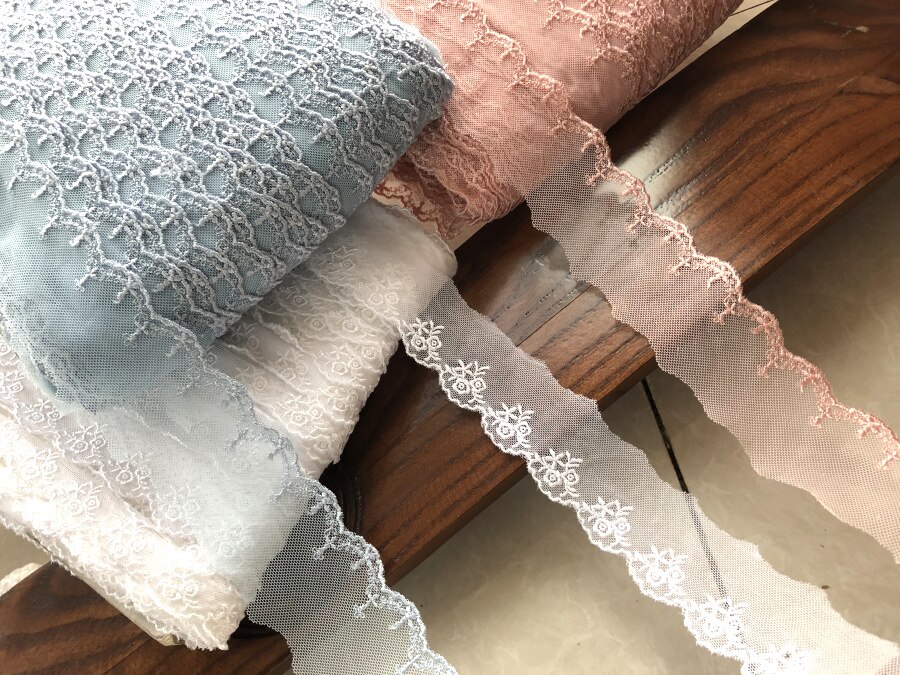 4Yards Licht Roze Blauw Wit Baby Lace Trim Borduren Naaien Ambachten Pop Materiaal Kant Rand Rok 4.5Cm Breed