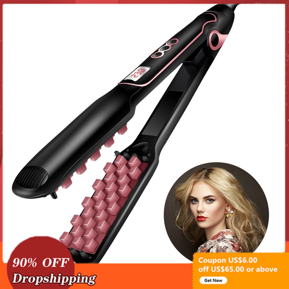 Plancha de pelo voluminizadora plancha rizadora de cerámica rizadora brillante sedoso 2 en 1 plancha alisadora y rizadora plana.