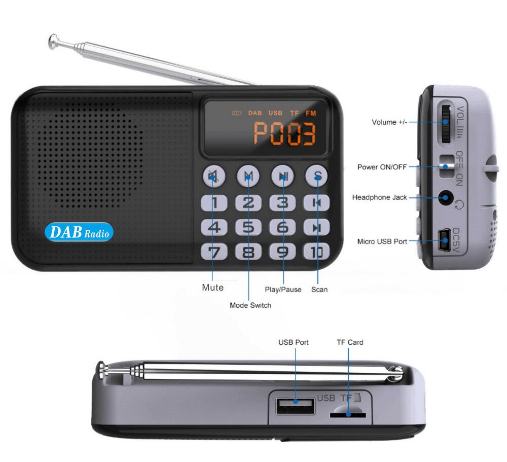 DAB/DAB+ Digital Pocket Radio FM Stereo Portable Rechargeable Hogar Shortwave Receiver Lightweight Bluetooth-compatible Speaker
