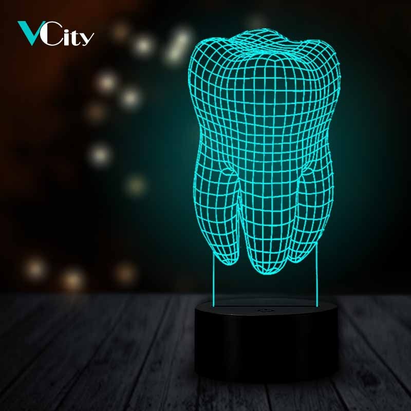 VCity 3D Tand Vormige Lamp Thuis Decoratieve Tandarts Verlichting Slaapkamer Nachtlampje LED USB Multicolor Luminaria Novelty kids