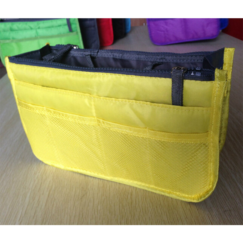 Travel Organizer Insert Bag Women Nylon Organizer Handbag Purse Large Lady Makeup Cosmetic Bag Female Wash Bag: Yellow