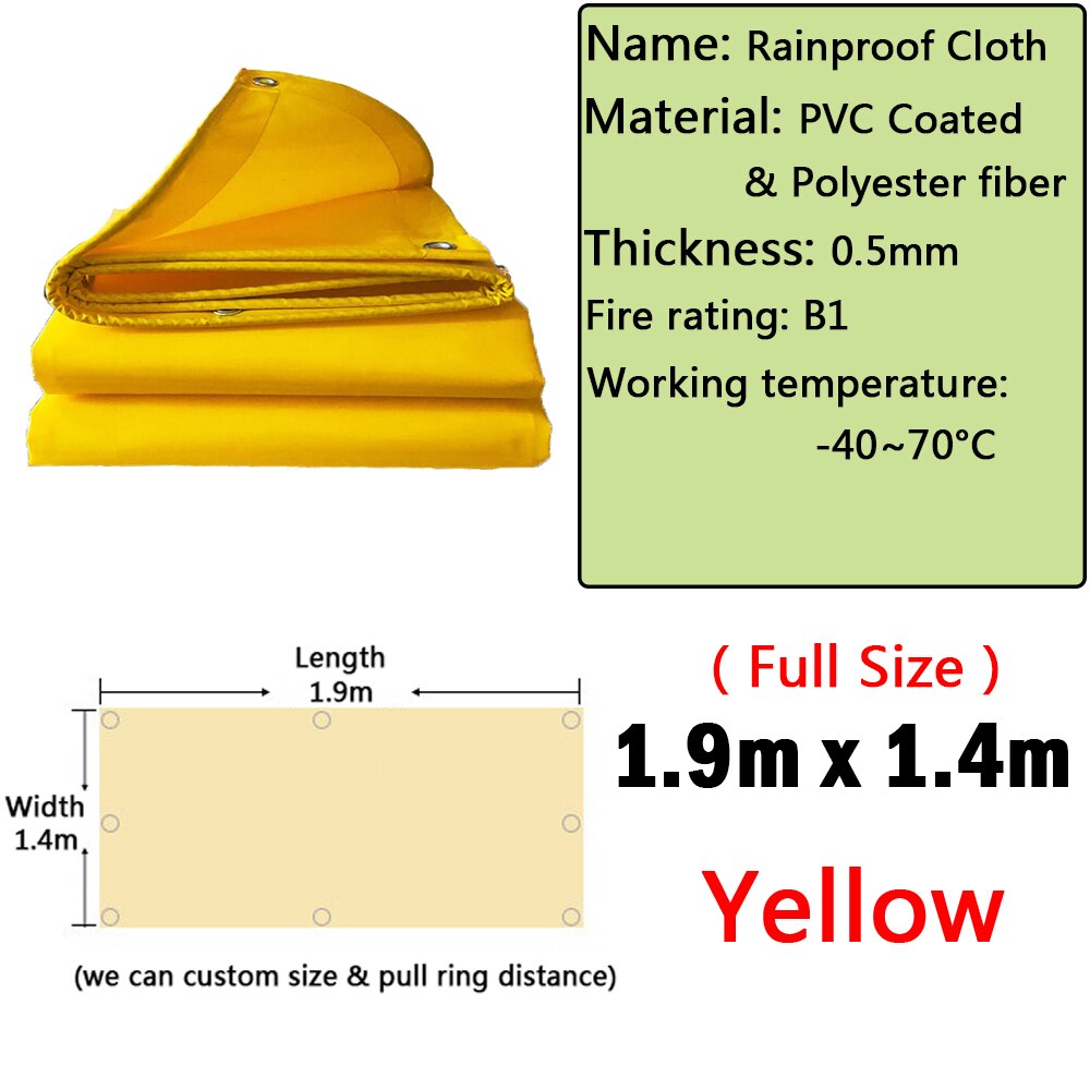 600GSM Rainproof Cloth PVC Coated Tarpaulin Outdoor Pavilion Waterproof Cloth Garden Awning Shade Sail Car Shed Rainproof Cloth: Yellow 1.9x1.4m