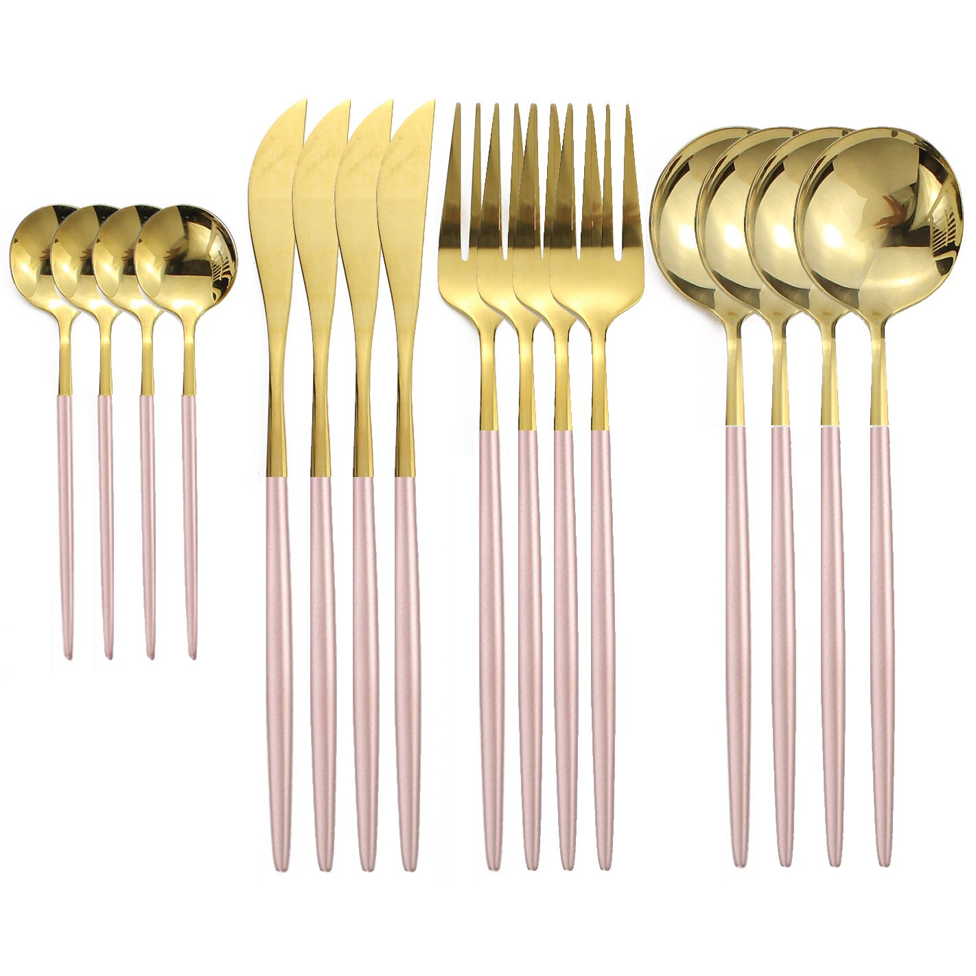 Couverts en acier inoxydable 18/10, 16 pièces, violet et or, fourchette, couteau, cuillère, vaisselle de table, argenterie: Pink Gold