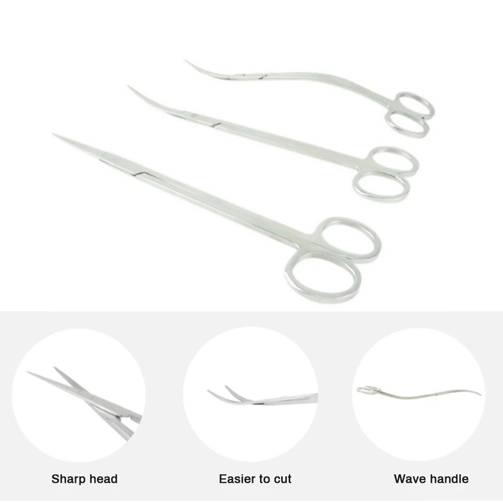 Cut Aquatic Aquarium Plant Tank Stainless Steel Long Wave Scissor Clean Tool Kit Water Grass Cutter Clipper Fish Tong Aquascape