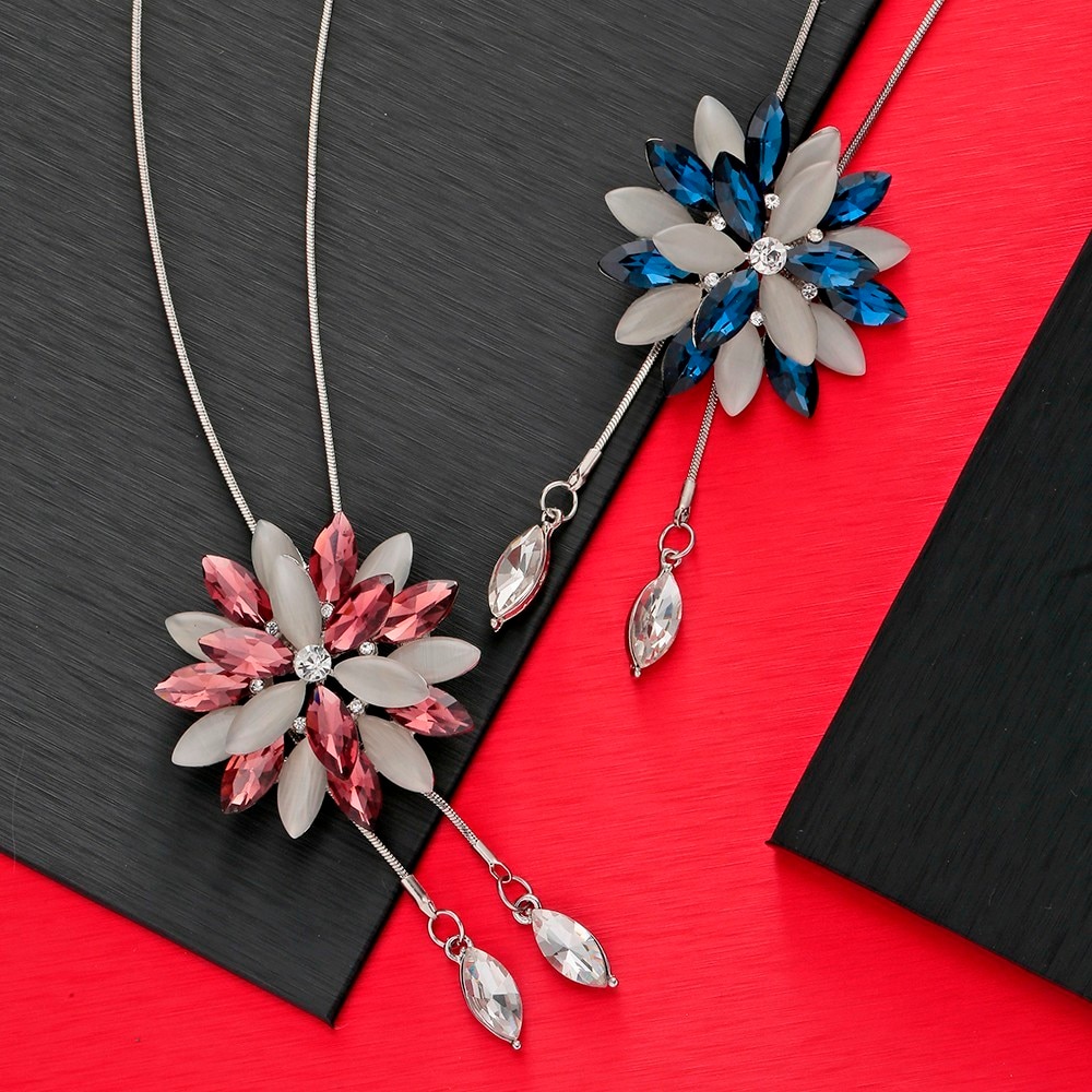 Meyfflin flor largo collares y colgantes para las mujeres Collier de borla de de cristal collar gargantilla femenino suéter Cadena de joyería