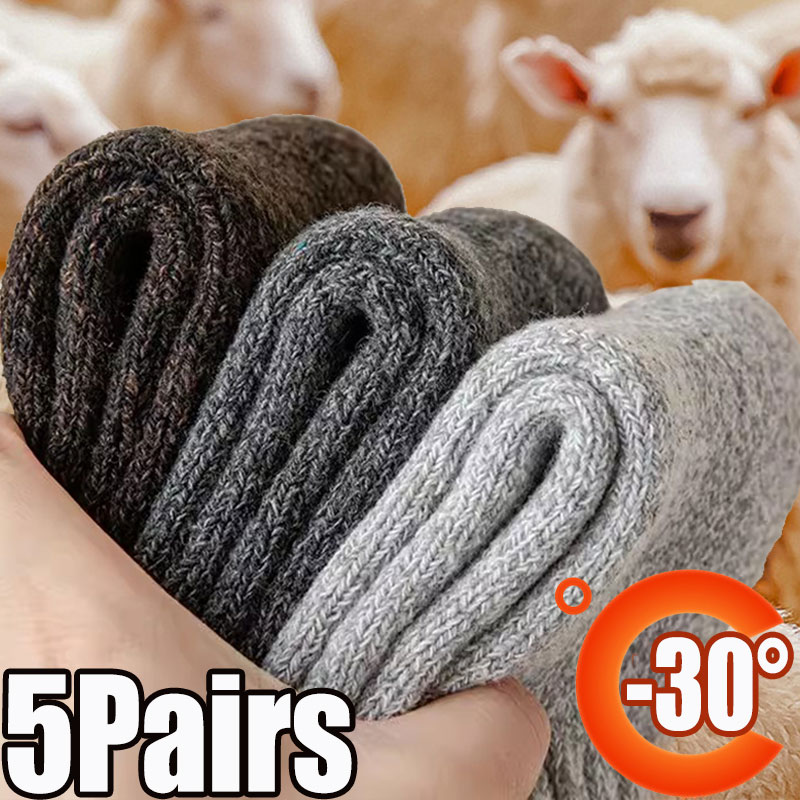 5 pares de inverno quente meias masculinas grossas meias femininas super mais grossas meias sólidas meias de inverno contra neve fria terry meias
