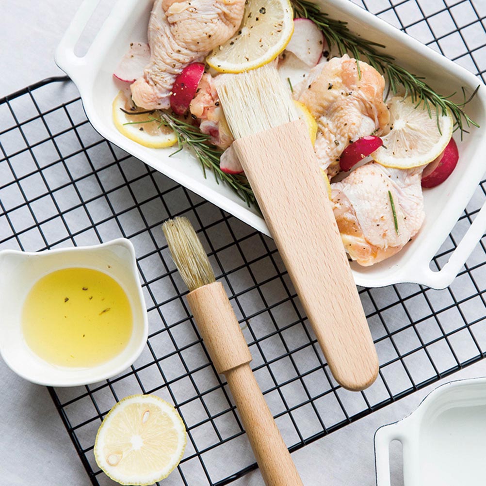 2pcs/lot BBQ Basting Brushes Oil Sauce Barbecue Grill Brushes Wood Handle Baking Pastry Butter Honey Brush for kitchen