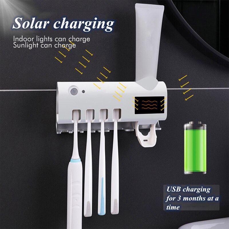 Smart Antibacterial Toothbrush Holder UV Toothbrush Sterilizer Wall Mounted Solar Energy/battery Electric Toothbrush Holder