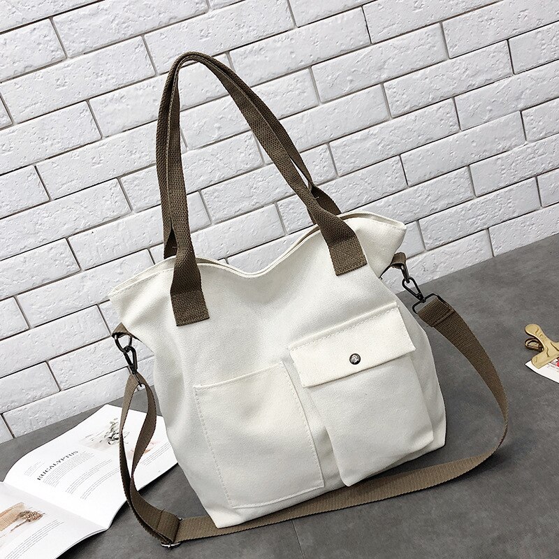 Ins canvas tas dames schoudertas zuid-korea wild chic schoudertas harajuku japanse ulzzang studenten laptoptas: Wit