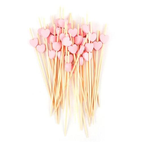 100 pièces 12cm jetable bambou coeur brochette fruits Dessert gâteau signe Cocktail choisir mignon nourriture bâton Buffet décoration de gâteaux fête