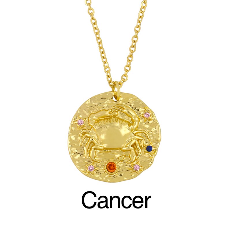 FLOLA Oro Catena Costellazione Zodiacale Collana Per Le Donne di Cristallo 12 Segno Zodiacale Collana Pendenti Con Gemme E Perle CZ Gioelleria Raffinata E Alla Moda del Regalo nker03: Cancer