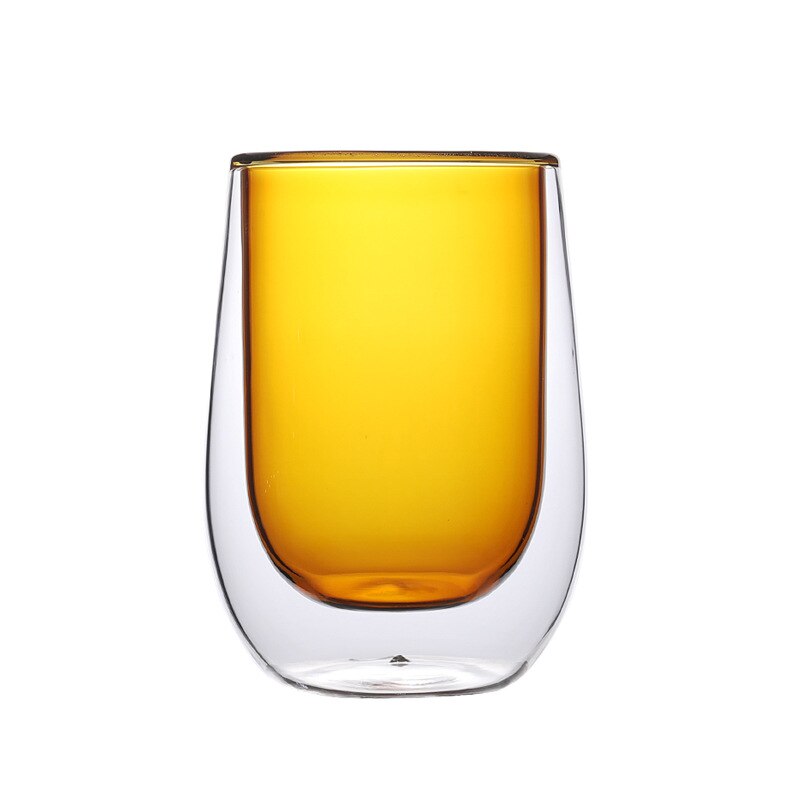 Dubbele Glas Kleur Cup Hoge Borosilicate Koffie Beker Melk Cup Sap Cup Mokken Koffie Mokken Drinkware: Amber colou / 401-500ml