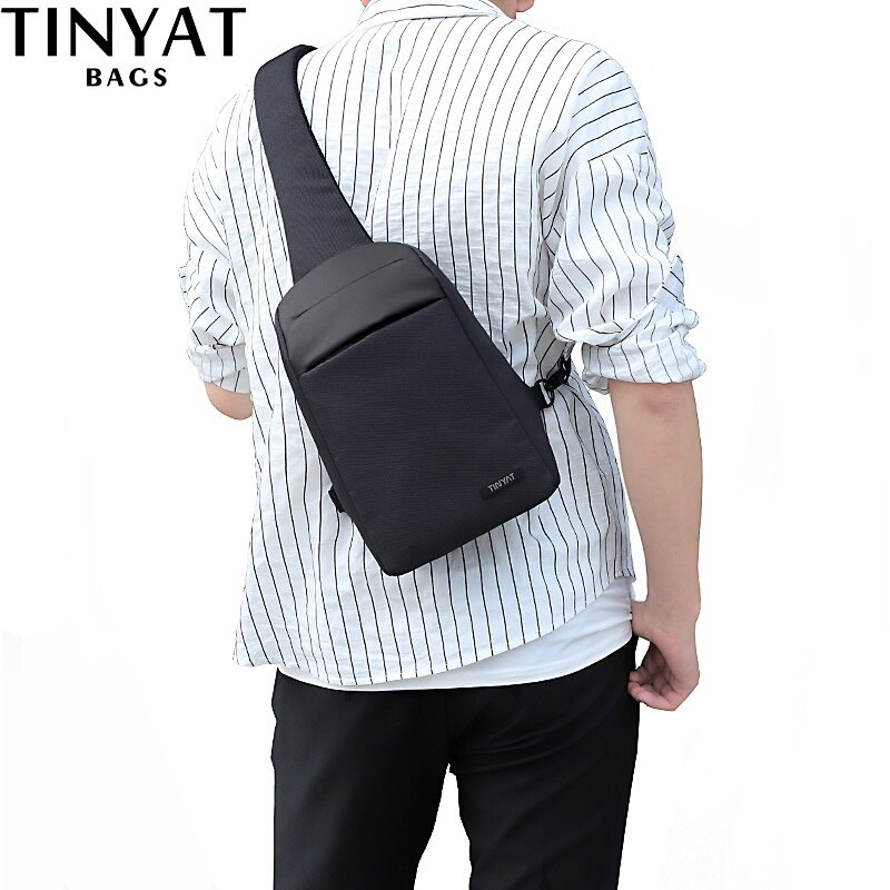 Tinyat Mannen Anti-Diefstal Schoudertas 7L Mannen Borst Bag Fit 9.7 Inch Ipad Korte Trip Zwarte Tas multi Zakken Messenger Bag T613