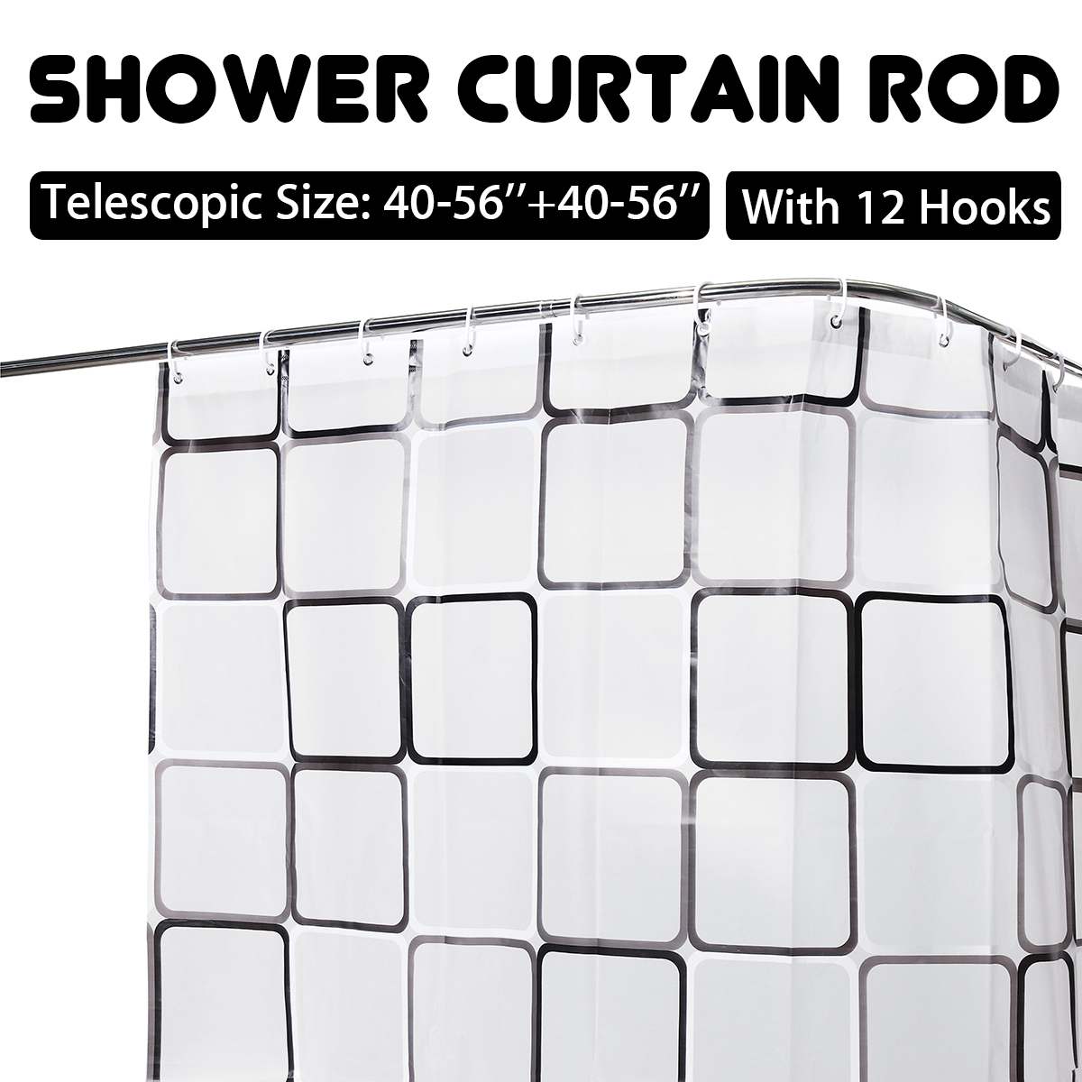 12PCS Stainless L Shaped Curved Black Shower Curtain Rod Shower Curtain Poles Punch Free Suction Cup Bathroom Curtain Rail Track