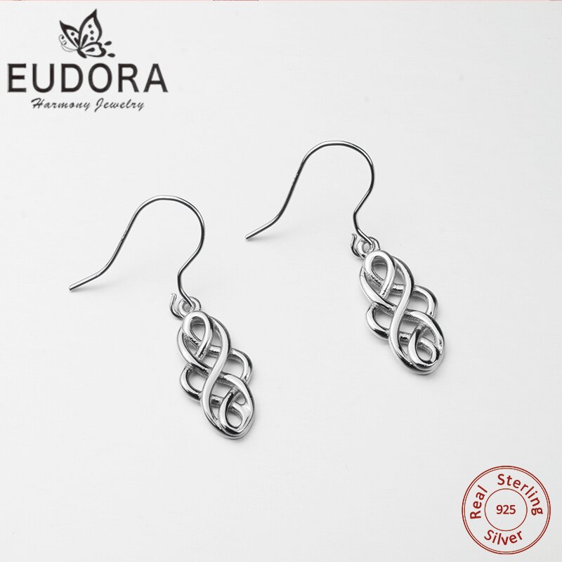 EUDORA Unique réel 925 en argent Sterling géométrique Vintage boucle d'oreille bonne chance amour noeud balancent femmes beaux bijoux charmant E15