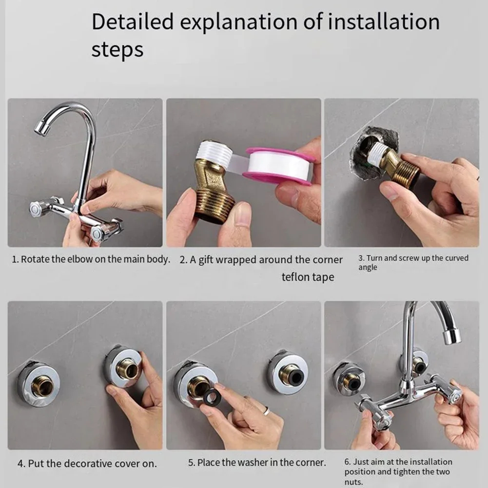 Stainless Steel Kitchen Sink Faucet Double Hole Wall Mounted Cold And Faucet 360degree Swivel Kitchen Faucet