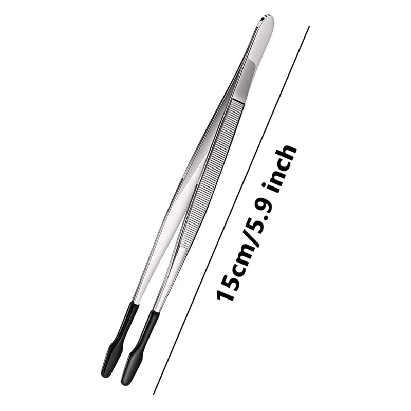 Honoson 4 stuks rubberen pincet, knutselpincet, PVC-siliconencoating, niet-beschadigend, platte punt, gebogen punt, pincet, getipte pincet voor laboratorium, industriële sieraden, handwerk, munt