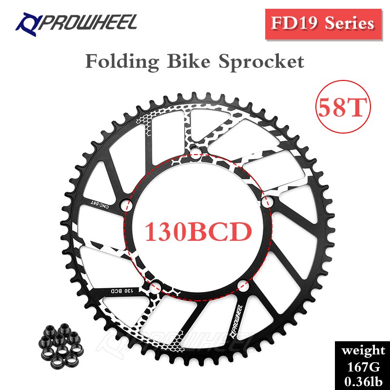 PROWHEEL 130BCD corona bici pieghevole 56T/58T/60T guarnitura pieghevole pignone piega bicicletta ampia ruota dentata stretta lega di alluminio: A 58T