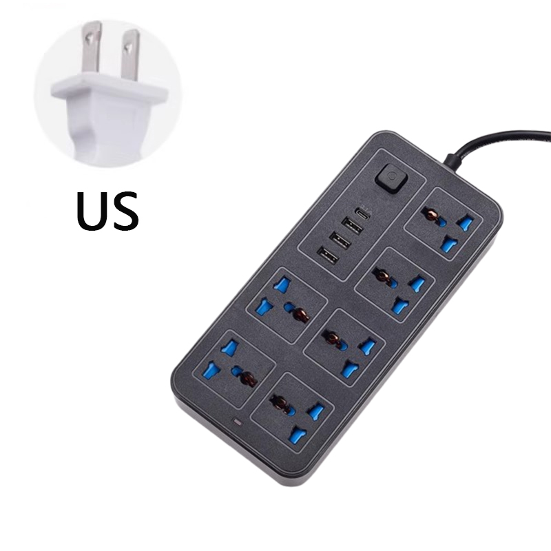 Universalstik til strøm, eu, usa, uk, strømskinne med 1.8m forlængerledninger, ac, type c, usb-port, opladning, stikkontakt: Type 13