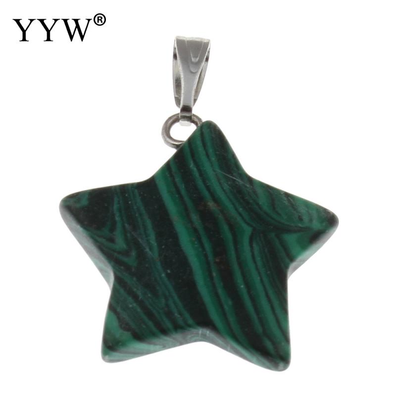 YYW Natural Real Stone Quartz Pendants Jewelry DIY Star Dangle Malachite Aventurine Sea Opal Rose Purple Crystal Stone Pendants: malachite