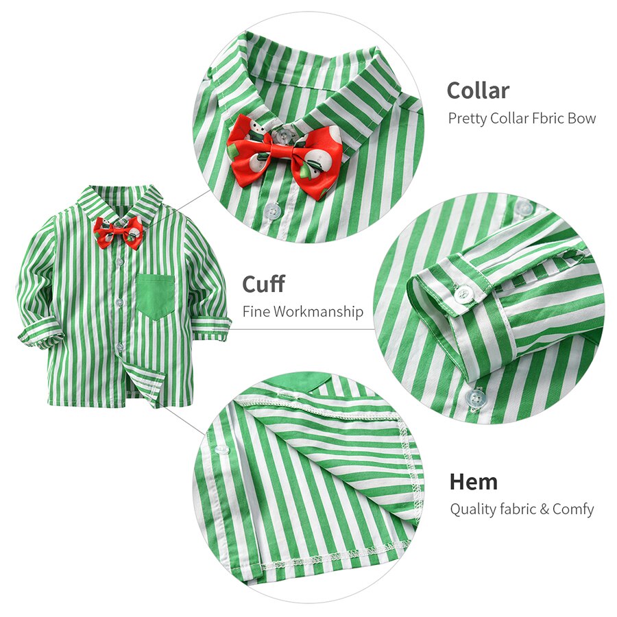 Wasailong Kids Baby Boys Christmas Clothing Set Long Sleeve Shirt+Suspender Pants 2Pcs/Set Outfits Suit for Toddler Boys 12M-4T