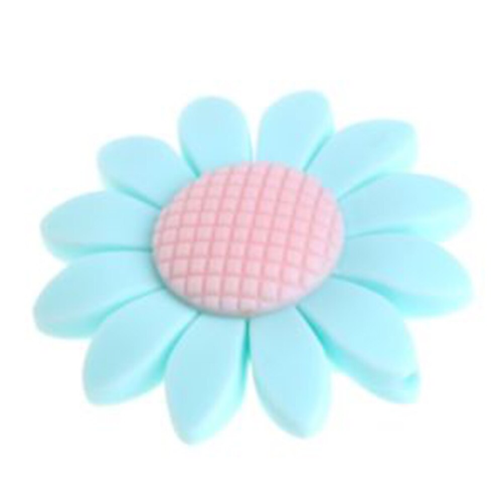 Baby 6 Style Colorful DIY Safety Chewy Silicone Sunflower Beads Pendant Teether Infant Safety Teething Necklace Decoration: Sky blue