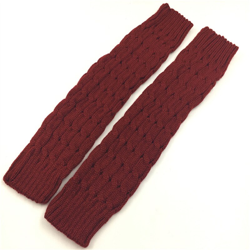 40cm jambières femmes genou haute hiver tricot solide Crochet jambières pour bottes manchettes chaussettes longues chaussettes: Maroon