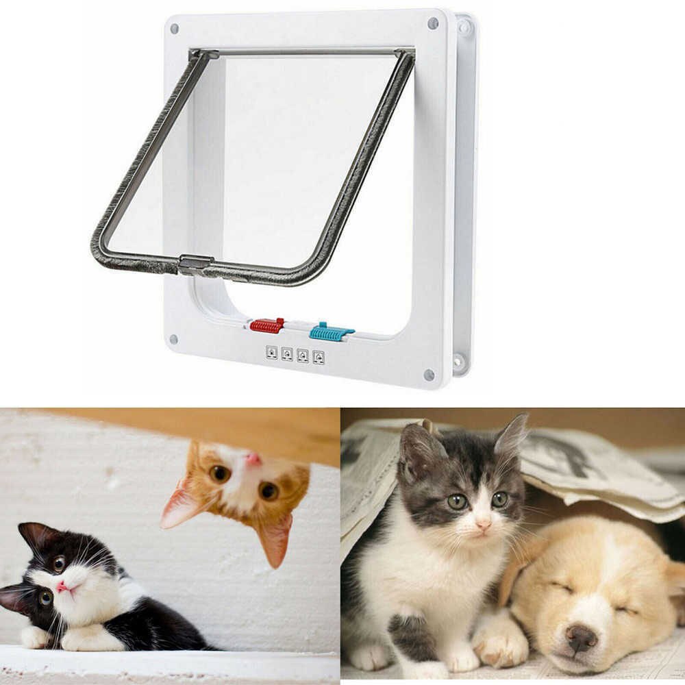 Porte animal domestique | Serrure à 4 voies, porte pour chien chiot et chat, coffre-fort, porte de maison de taille moyenne, petite et grande, verrouillable fabriqué en ABS et Durable S, M, L