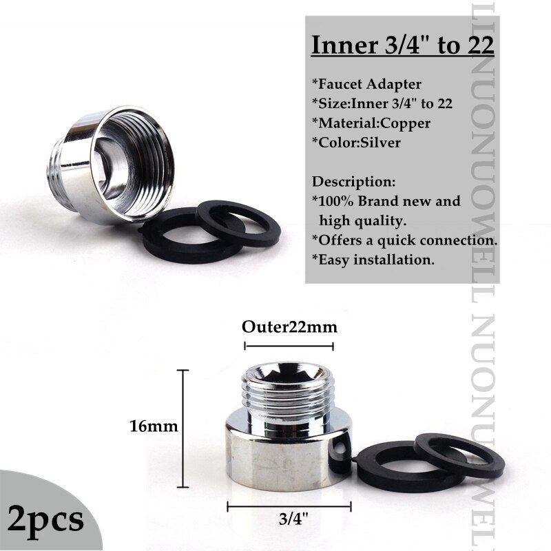 2 stk vandhane belufter fittings 16 18 20 22 24mm g3/4 g1/2 køkken vandhane adapter kobber vandrenser tilbehør: In 3 l 4in-22