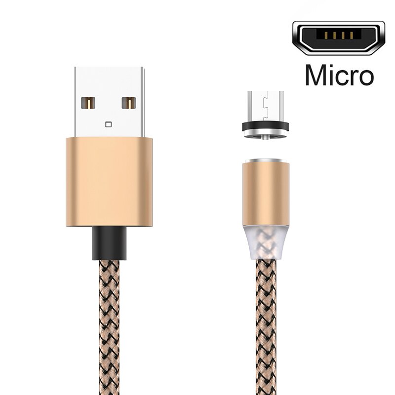 Fast Charging Type C Cable LED 2A Magnet Mini USB Cable Charger Data Mini Micro 2M Mobile Phone for Xiaomi 1M PC Computer: gold / 1m