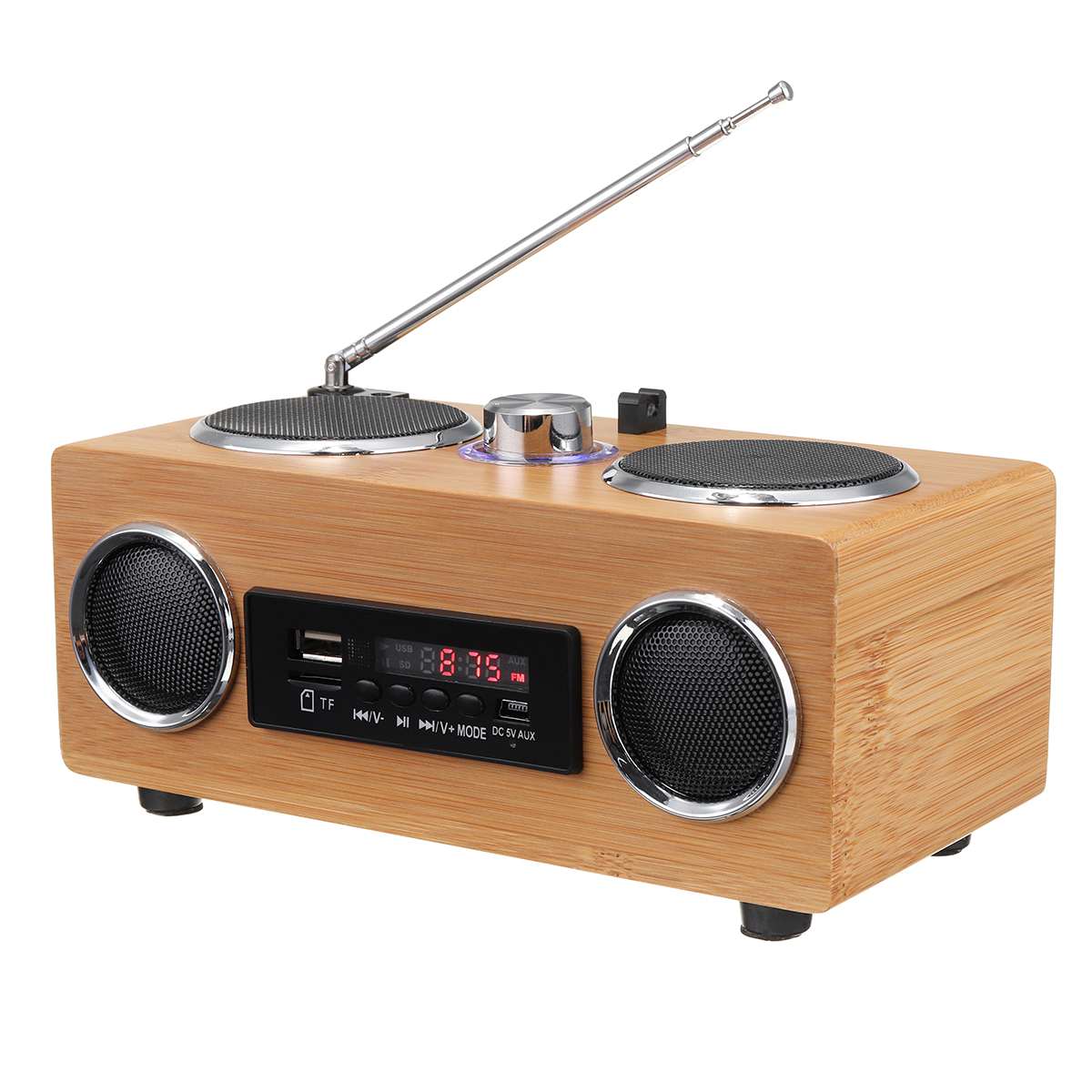 Retro Vintage Radio Super Bass FM Radio Bamboo Multimedia Speaker Classical Receiver USB With MP3 Player Remote Control