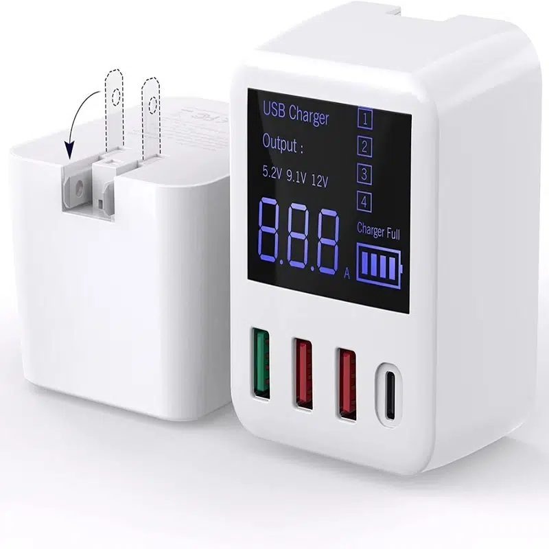 40W 4-poorts USB C-laadstation voor meerdere apparaten, PD 20W snellader en QC 3.0 voor Apple en andere USB-apparaten Wit: ons