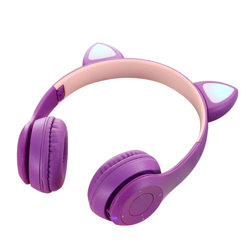 R9ja fluffy cat ear headphones with  p47m microphones, bluetooth compatible wireless on-ear stereo headset for children and girls: Purple
