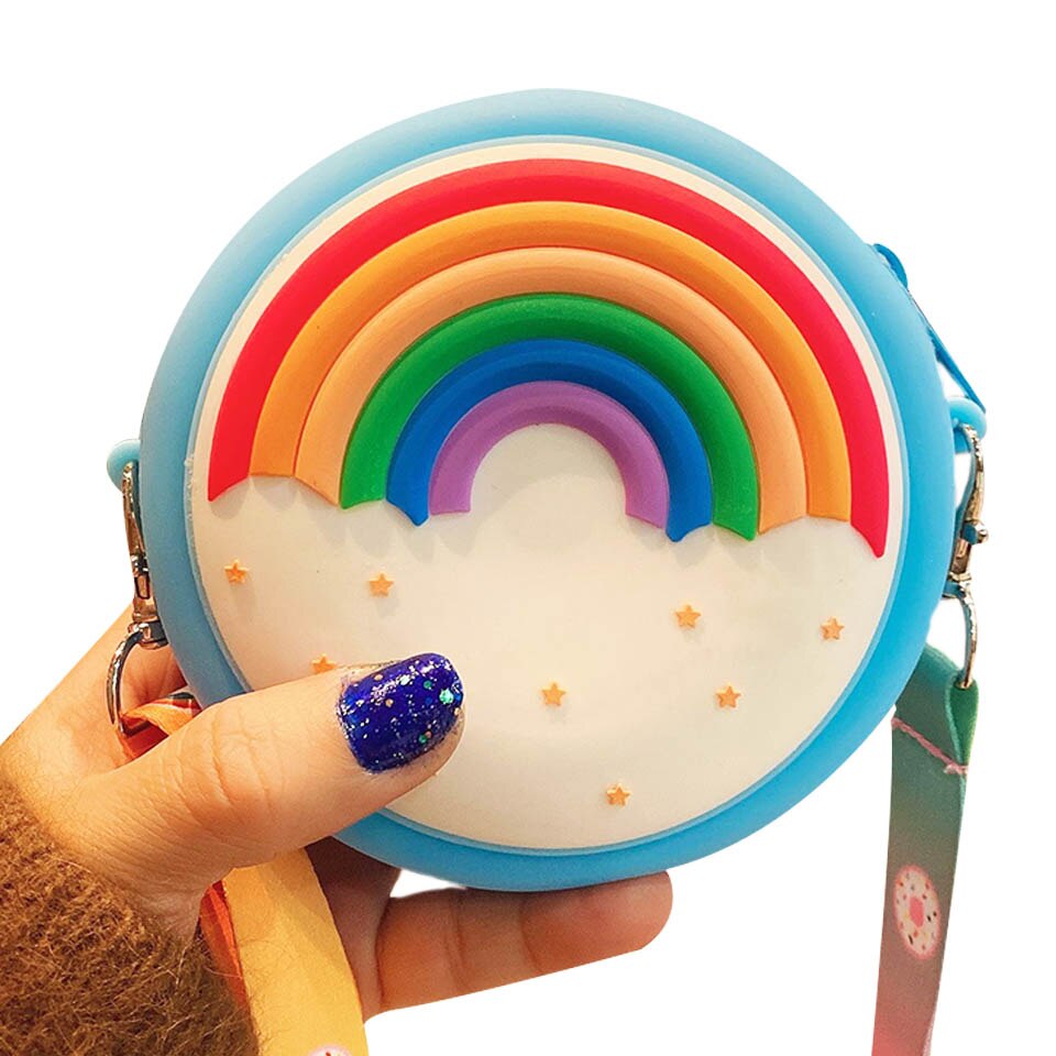 Silicone arco-íris redondo crossbody moeda saco criança menina crianças bolsa de ombro alça ajustável férias viagem bolso pacote: 8