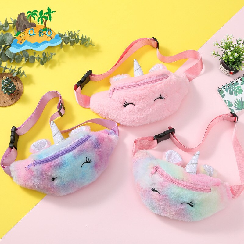 Sac à main licorne en peluche, sac messager à bandoulière de dessin animé pour filles et étudiants, sac de poitrine mignon pour enfants d'hiver
