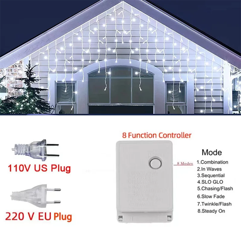 3M LED Vorhang Eiszapfen Lichterkette Hängend 0,4-0,6M 220V Garten Hof Einkaufen Vorhang Licht Außendekoration Licht.: veränderbar / uns-Stecker