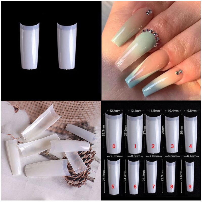 100 stk kunstige neglespidser akryl gennemsigtige hvide naturkapsler franske falske negle manicure gør-det-selv dekorationsværktøjer: Natur