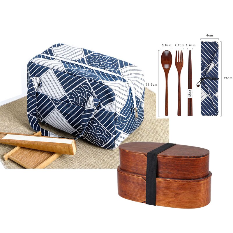 Unibird Japanese Syle Wooden Lunch Box Double Layer Natural Wood Bento Box Food Container for Kids Adults: E