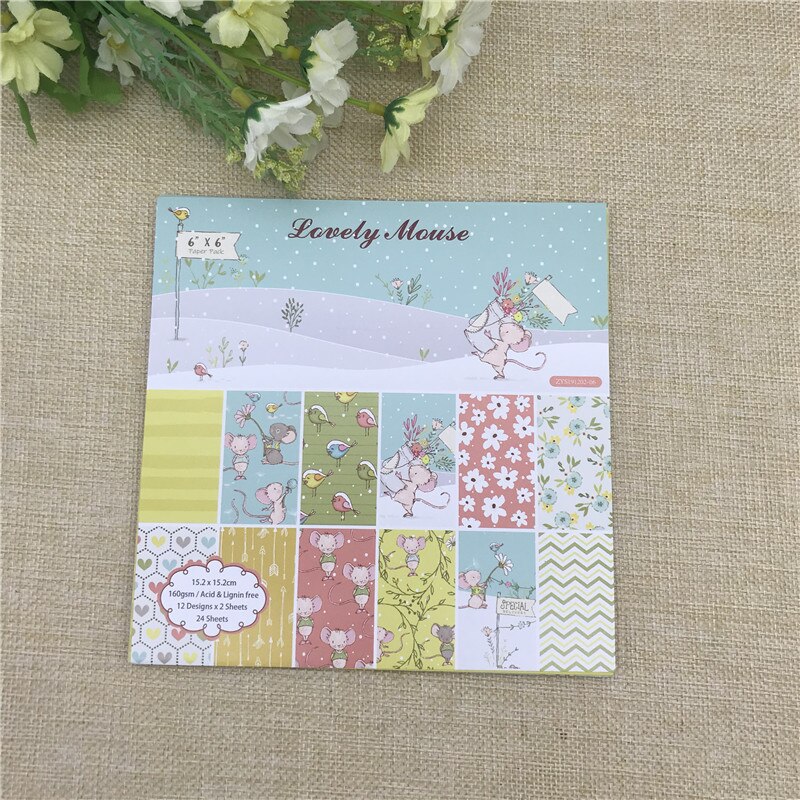 24 sheet 6"X6"Lovely mouse of the flower patterned paper Scrapbooking paper pack handmade craft paper craft Background pad