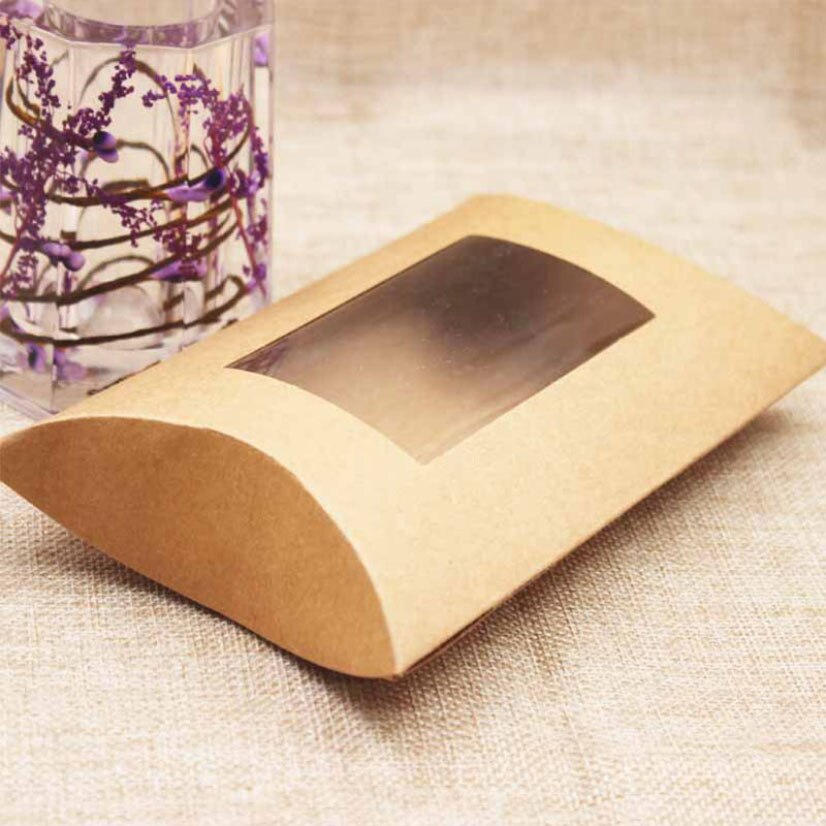 Boîtes à en papier Kraft en forme d'oreiller, emballage en carton pour bonbons, blanc et noir: S / 3