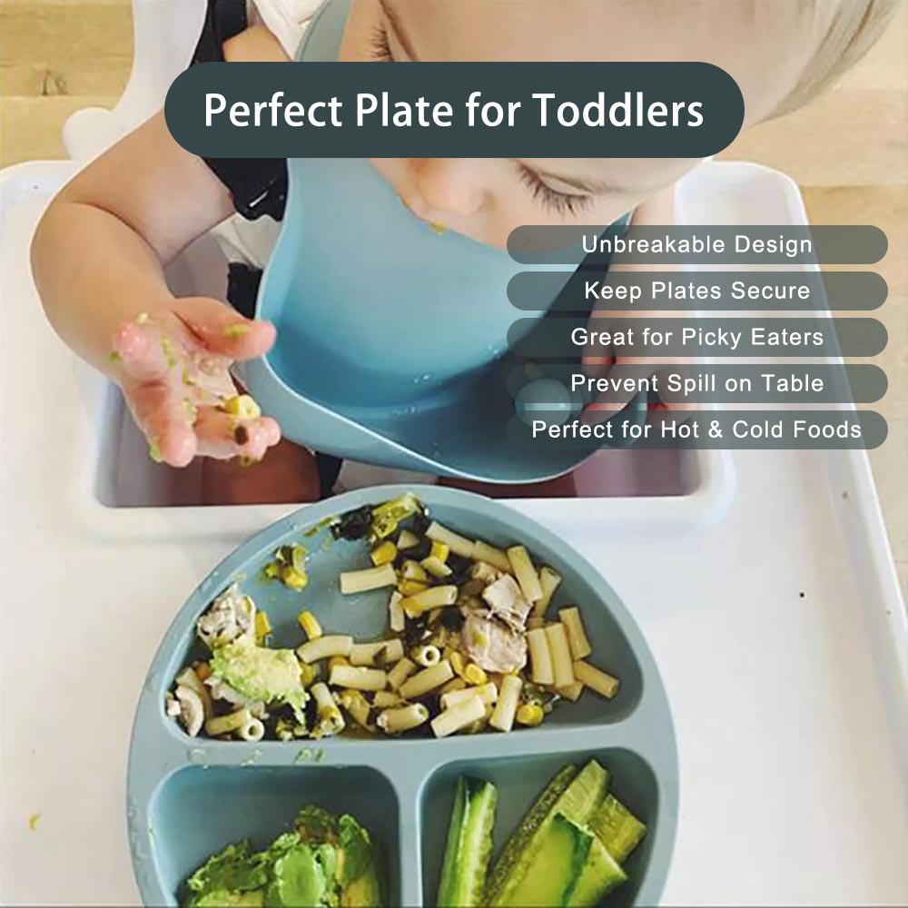 Siliconen Kinderen Plaat Baby Bestek Set Bpa Gratis Kids Servies Doseren Kom Peuter Servies Sectionele Voedsel Kom