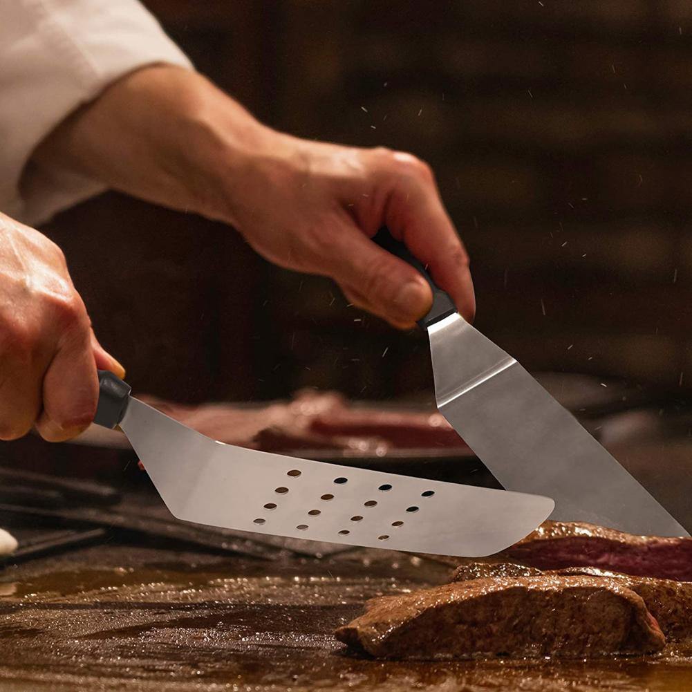 Stainless Steel Grill Fork Tong Scraper Grill Shovel BBQ Tools Wear-resistant Rustless Durable for Barbecue BBQ Grill