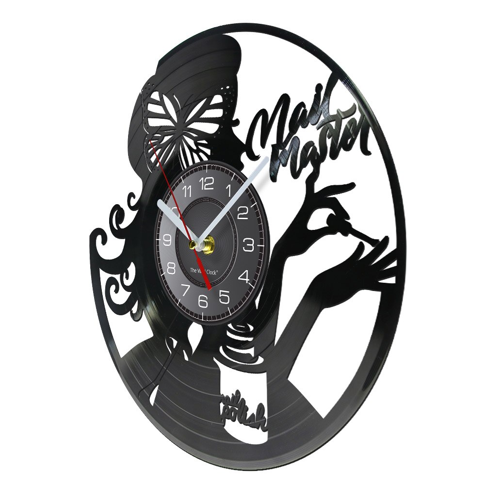 Horloge murale pour maître des ongles | Horloge murale faite de disque en vinyle Vintage, pour manucure, Studio de Salon de manucure, signe d'affaires, pour technicien des ongles